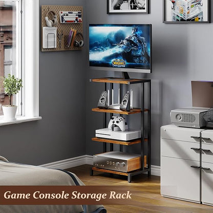 X-cosrack 16.5" Small 4-Tier AV Media Stand, Narrow Version Wooden Corner