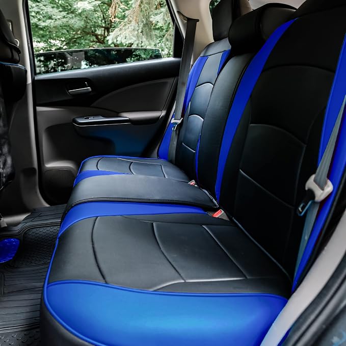 FH Group Car Seat Cover for Back Seat Blue Black Faux Leather - Universal Fit, Rear Seat Covers for Cars with Rear Split Bench, Car Seat Cushions, Car Interior Accessories for SUV, Sedan, Van