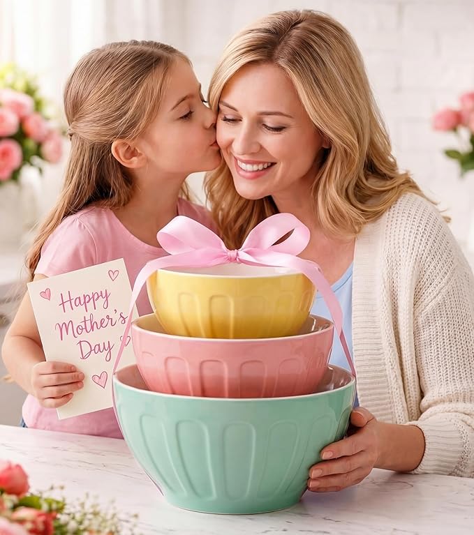 Lareina Ceramic Mixing Bowls Set of 3, Large Nesting Bowls