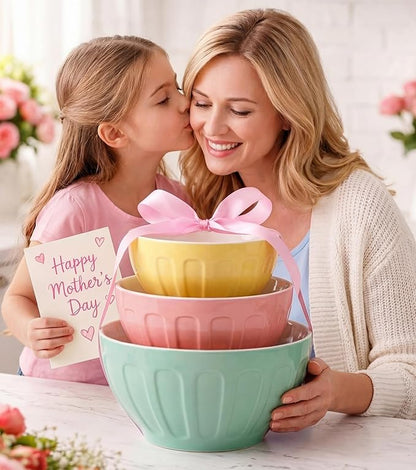 Lareina Ceramic Mixing Bowls Set of 3, Large Nesting Bowls