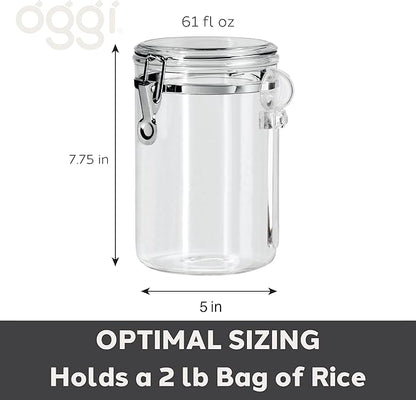 OGGI Clear Canister Airtight 61oz - Clamp Lid & Spoon - Airtight Food Storage Containers, Ideal for Kitchen & Pantry Storage of Bulk, Dry Food Including Flour, Sugar, Coffee, Rice, Tea, Spices & Herbs