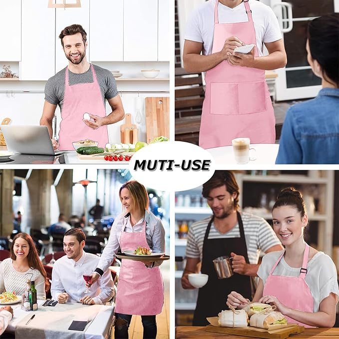 4 Packs Chef Apron with 2 Pockets, Waterproof Adjustable Apron