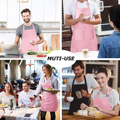 4 Packs Chef Apron with 2 Pockets, Waterproof Adjustable Apron