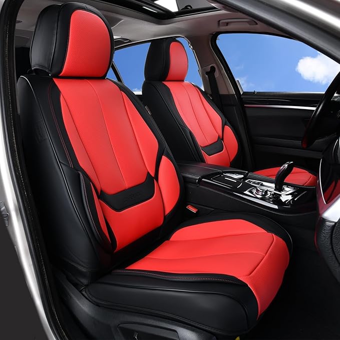 Coverado Seat Covers, Car Seat Covers Front Seats, Car Seat Cover, Car Seat Protector Waterproof, Car Seat Cushion Nappa Leather, BlackRed Seat Covers Carseat Cover Universal Fit for Most Cars