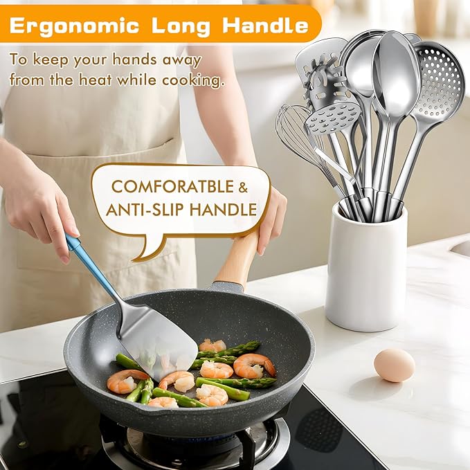 9 Pcs Cooking Utensils Set, Stainless Steel Kitchen Utensils, Heat Resistant