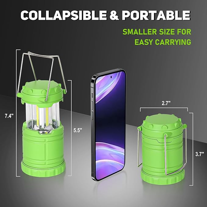 2-Pack Mini LED Camping Lanterns, Portable Camping Lights, Outdoor Tent Lights, Essential Emergency Lights for Power Outages, Hiking, Survival Kit for Hurricane, Green