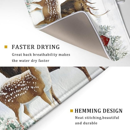 Giwawa Winter Deer Dish Drying Mat 18"x24" Xmas Tree Bird Holly Berry Dish