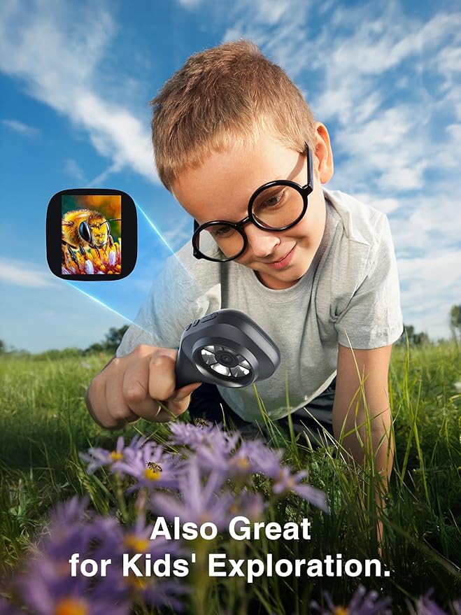 TOMLOV P10 Evo Handheld Close-Up Microscope: 20X Digital Coin Microscope for Adults Kids, LED Lighted Magnifier with 2" IPS Screen, Battery, Jewelers Loupe Compatible with Windows/macOS, Black