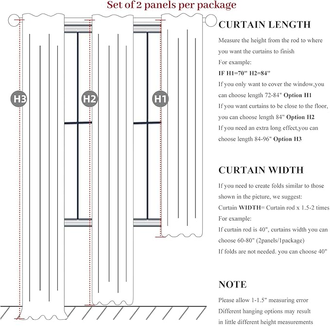 Black Blackout Curtains 96 Inches Long 2 Panel Set, Sun Blocking Curtains