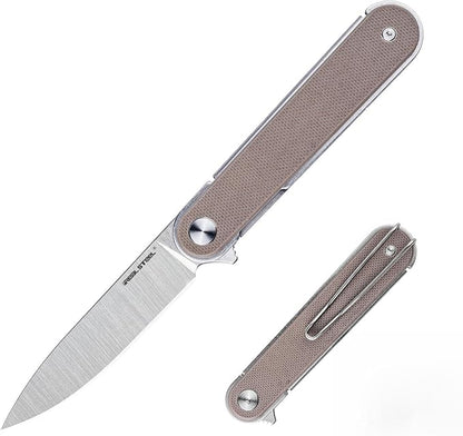 REALSTEEL IRIS Pocket Knife, Folding Knife, Flipper, Liner Lock, 2.99" 12C27 Steel Blade, Lightweight G10 Handle, 1.74oz, Deep-carry Pocket Clip, EDC Outdoor Indoor, Gifts for Men Women Camping Hiking Climbing Fishing (Coyote G10)