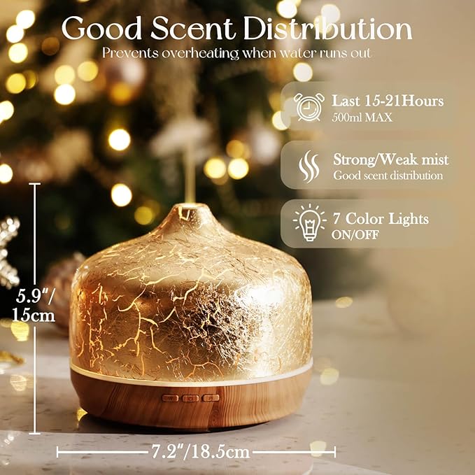 Porseme 500ml Essential Oil Diffuser Gold Plated Glass Aromatherapy Ultrasonic