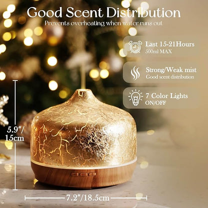 Porseme 500ml Essential Oil Diffuser Gold Plated Glass Aromatherapy Ultrasonic