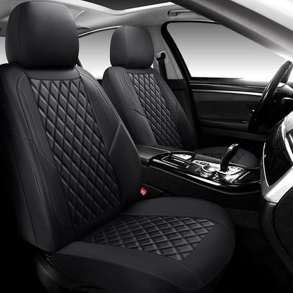 Premium Leather Car Seat Covers Front Pair,Universal Fit for Cars,Trucks&SUVs,Waterproof Car Seat Cushion,Full Coverage Car Seat Protector with 2 Seats,Black