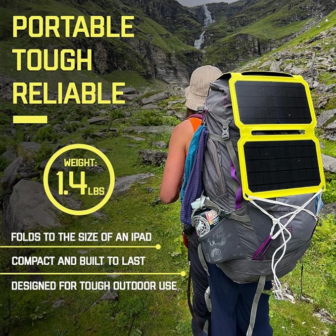 SunJack ??15 Watt Foldable Solar Panel, ETFE Monocrystalline Portable Solar Panel with USB-C and USB-A, IP67 Waterproof Solar Panels for Camping, Backpacking, Hiking and Travel