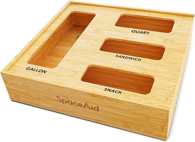 SpaceAid Bag Storage Organizer for Kitchen Drawer, Bamboo Organizer, Compatible