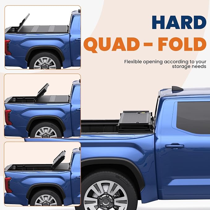 KUIPERAUTO 6.5ft Quad-Fold FRP Hard Truck Bed Tonneau Cover Compatible with 2015-2026 Ford F-150 SuperCrew/1.5 Cab/Single Cab,On Top Mount,Lockable,Styleside Bed 78.9inch