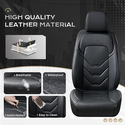Coverado Front Seat Cover, 2 PCS Black Seat Cover for Cars, Leather Car Seat Cover, Waterproof Car Seat Protector, Automotive Seat Cover, Universal Car Seat Cushion Fit for Most Sedan SUV Truck