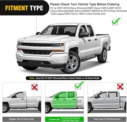 Nilight Running Boards for 2007-2018 Chevy Silverado/GMC Sierra 1500 Double Extended Cab 2007-2019 Chevy Silverado/GMC Sierra 2500HD 3500HD 6 Inch Aluminum Side Step Nerf Bars