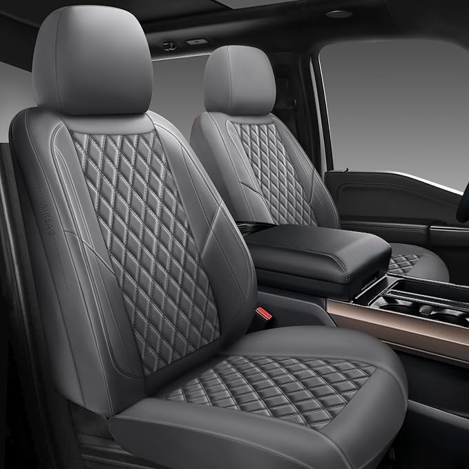 Premium Leather Car Seat Covers Full Set,Universal Fit for Cars,Trucks&SUVs,Waterproof Car Seat Cushion,Full Coverage Car Seat Protector with 5 Seats,Grey