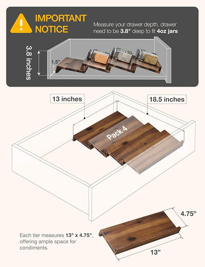 Tinamo Acacia Wooden Spice Rack Organizer