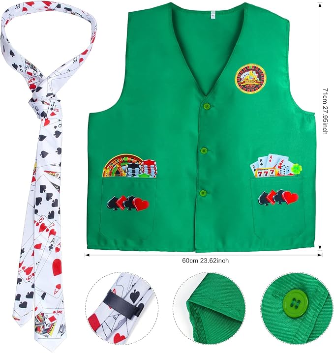 Yewong Casino Dealer Vest Set Dealer Visors Hat Bowtie Playing Card Tie Armband for Las Vegas Birthday Game Night Party Favors Supplies