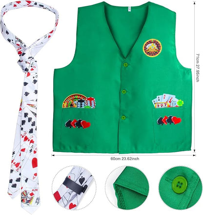 Yewong Casino Dealer Vest Set Dealer Visors Hat Bowtie Playing Card Tie Armband for Las Vegas Birthday Game Night Party Favors Supplies