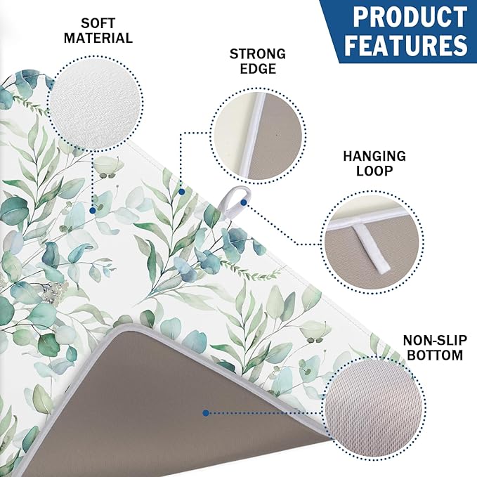 Watercolor Sage Leaves Dish Drying Mats
