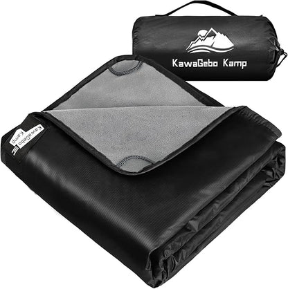 Fleece Waterproof Outdoor Blanket - Windproof Stadium Blanket for Camping, Picnics, and Sports Stay Dry and Comfortable 80"x 58"(Black)