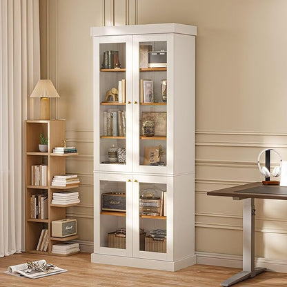 70.8" Tall Farmhouse Kitchen Pantry Cabinet with Glass Doors, Modular Storage Cabinet with 6-Tier Adjustable Shelves, White, Wooden Hutch for Kitchen, Living Room, Set of 3