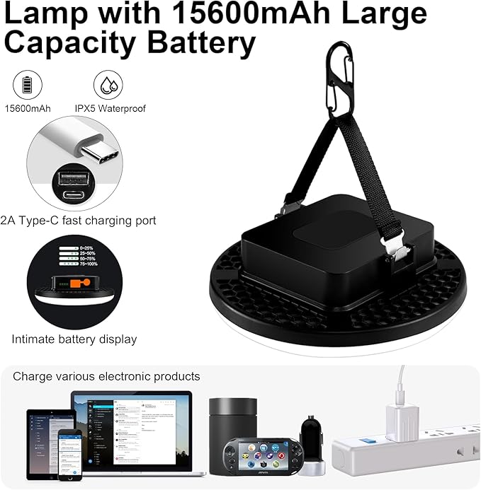 16500mAh 3000LM 4Color Flashlight Portable LED Camping Lantern Rechargeable Light 60W with Magnet, IP65 Waterproof Tent Light Power Failure Emergency Survival Kits (60W Pro)