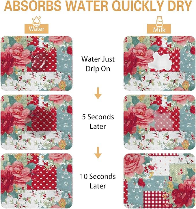 Kitchen Countertop Dish Drying Mat, Super Absorbent Coffee Bar Mat