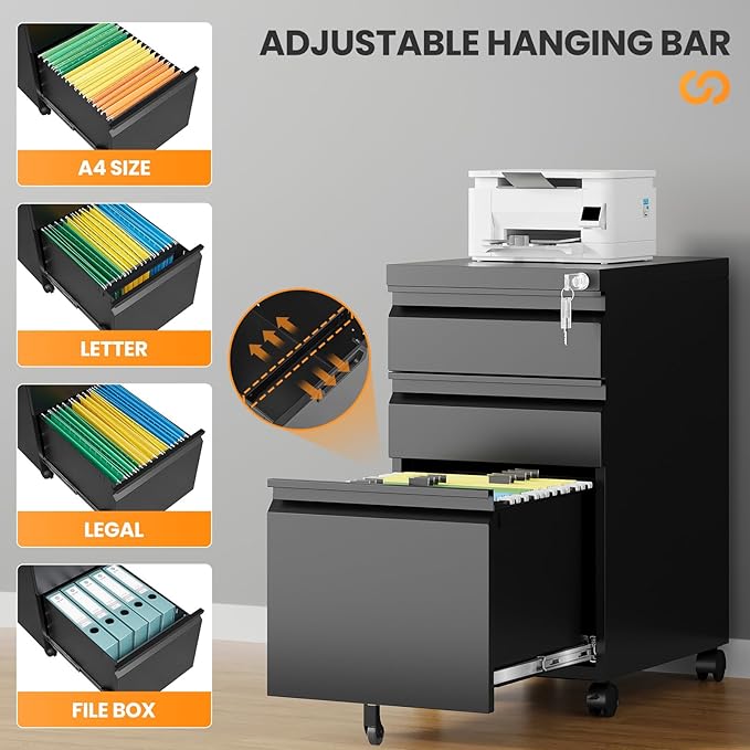 3 Drawer Mobile File Cabinet