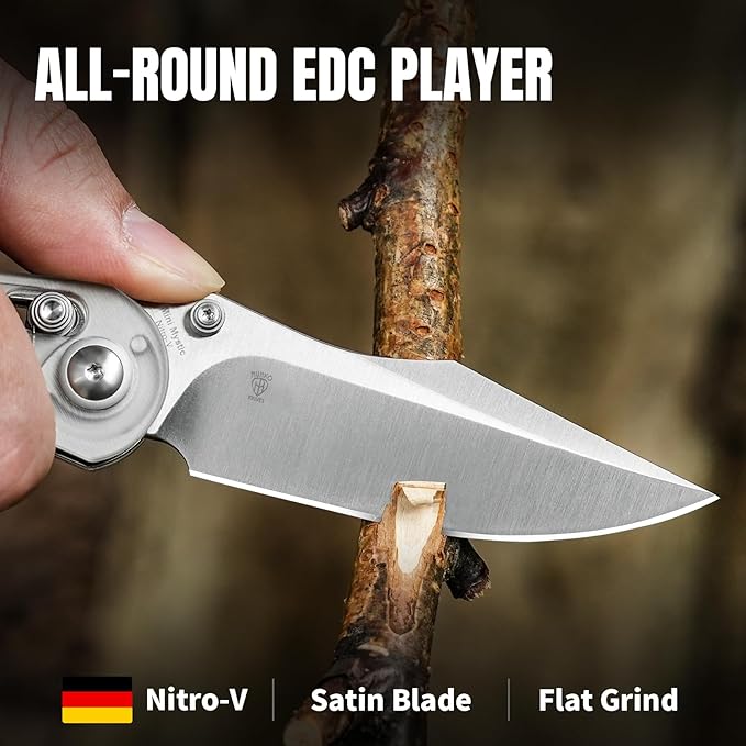 Kizer Mini Mystic Pocket Knife, 3.2" Nitro-V Blade EDC Knife with Gray Aluminum and Acrylic Handle, Camping Folding Knife with Clutch Lock, Hunting Survival knife with Thumb Stud Opener, V3636A1