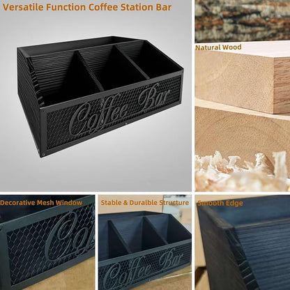 Coffee Station Organizer, Rustic Countertop Coffee Bar Accessories, 4