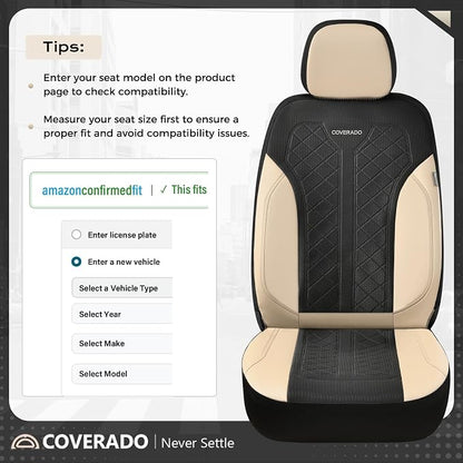 Coverado Front Seat Covers, Beige Seat Covers 2 Seats, Leather Car Protectors 2-Pack, Auto Seat Covers Spill-Proof Design Universal Fit for SUV, Vans, Sedan, Truck