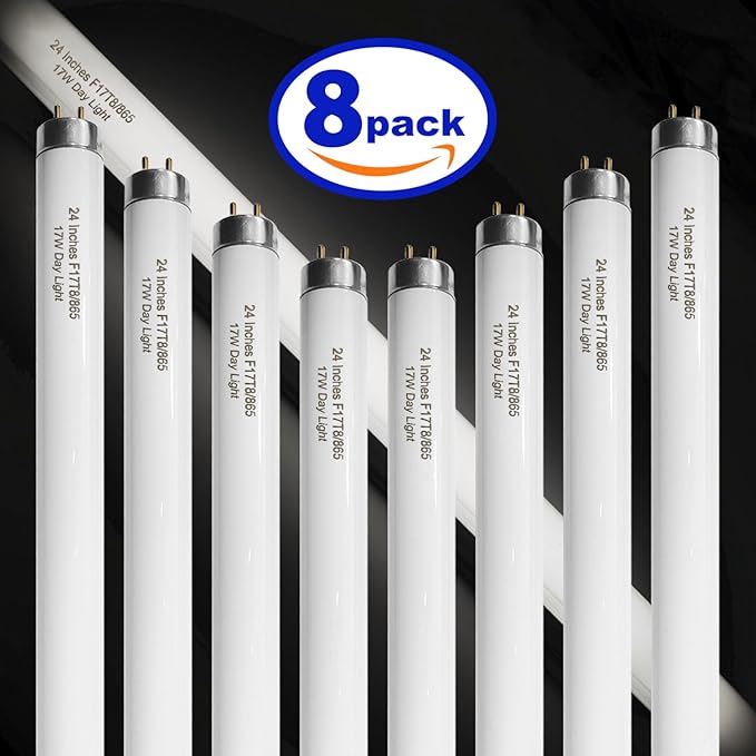 24 Inch F17T8/865 Fluorescent Bulb Daylight 6500K, 17 Watt T8 Light Bulb
