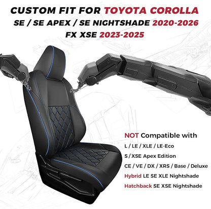 FREESOO for Toyota Corolla Seat Covers 2020-2026 SE/SE Apex Nightshade & 2023-2025 XSE & 2025 FX, Custom Car Seat Covers, Leather Car Seat Cover, Waterproof Seat Covers for Cars, Black Blue Full Set
