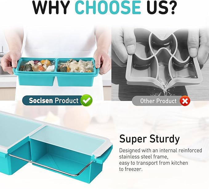 Silicone Freezer Tray with Lid Soup Freezer Container Molds with Steel