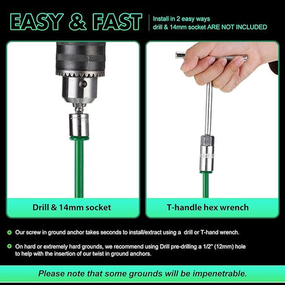 Zhengmy 4 Pcs Ground Anchors Screw in, 12 Inch Heavy Duty Tent Stakes with Trampoline Anchor Hook Ground Stakes for Camping Tent Canopies Ports Sheds Swing Sets Securing Animals (Green)