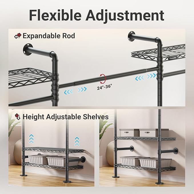 Timate F3 Plus Wall Mounted Clothes Rack Industrial Pipe Clothing Rack