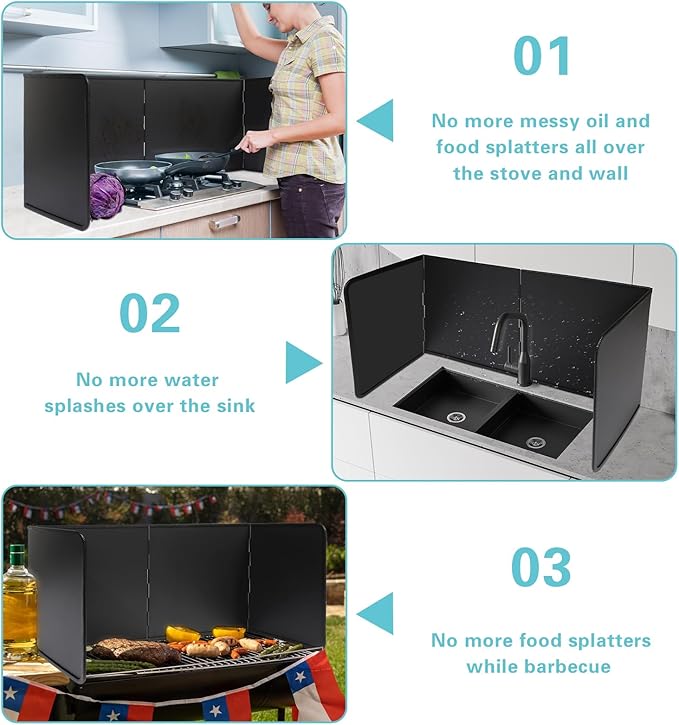 4 Sided Oil Splatter Guard Grease Splatter Guard Stove Splatter Guard, Splatter
