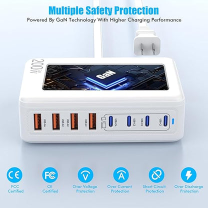 USB C Charger Block, 200W GaN 8 Port USB C Charging Station USB Hub Block Cube