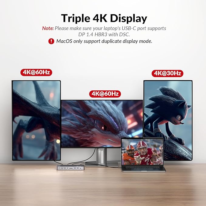 AV Access Docking Station 3 Monitors, 8K@30Hz Single Display, Triple 4K Display