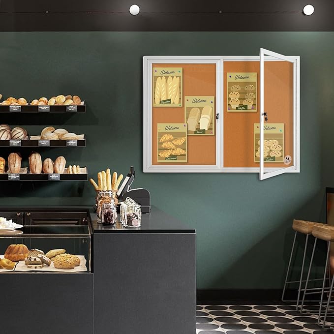 Lockable Outdoor Enclosed Bulletin Board, Weatherproof Cork Noticeboard
