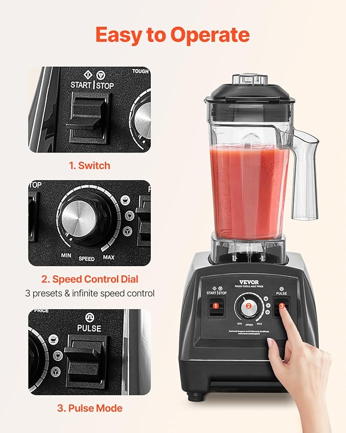 VEVOR Blender for Smoothies, 61 oz 1400W, Professional Blender