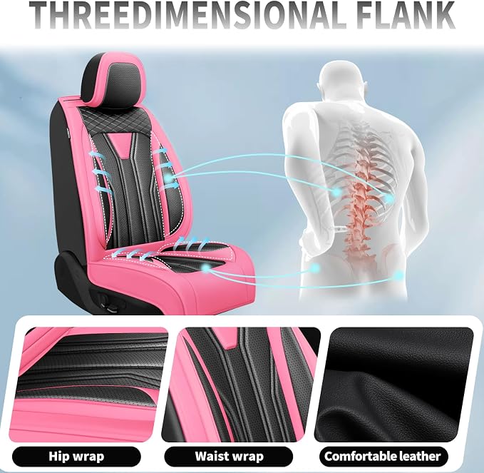 Fit Wrangler 4-Door Car Seat Covers for Jeep Wrangler 2010-2025 2026 -Premium Leather, Waterproof，Breathable，All-Weather Seat Cushion Protecto & Airbag Compatible, 2 Front Seat Pink&Black