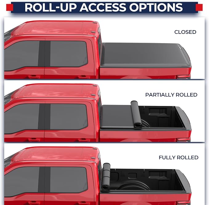 MOSTPLUS 8FT Roll-Up Soft Vinyl Truck Bed Tonneau Cover Compatible with 2015-2025 2026 Ford F150 F-150 Long Bed On Top (96Inch)