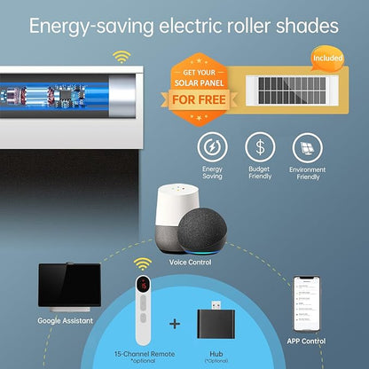 DENFOON Motorized Blackout Shades, Thermal Polyester, Solar Powered,