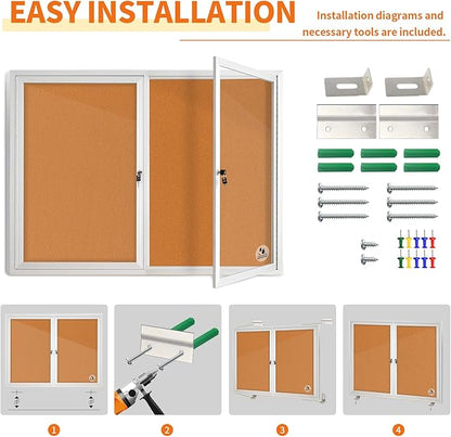 Lockable Outdoor Enclosed Bulletin Board, Weatherproof Cork Noticeboard