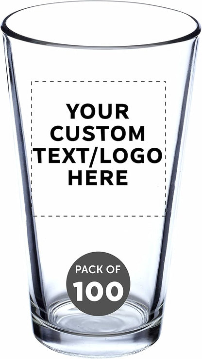 Custom Libbey Pint Glass 16 oz. Set of 100, Personalized Bulk Pack - Beer Glasses, Heavy Duty Drinkware - Clear